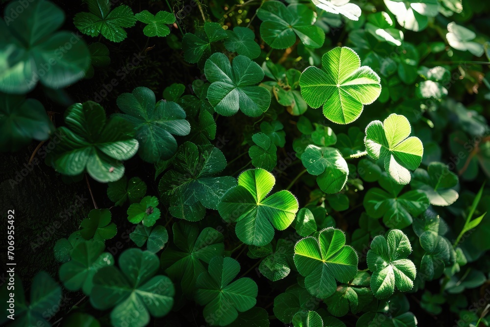 A group of clovers on a wood surface A group of clovers on a wood surface