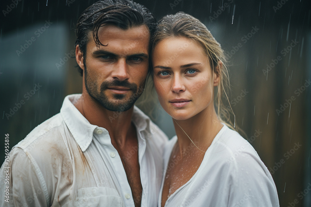 Generative ai portrait of warm embrace two married happy people