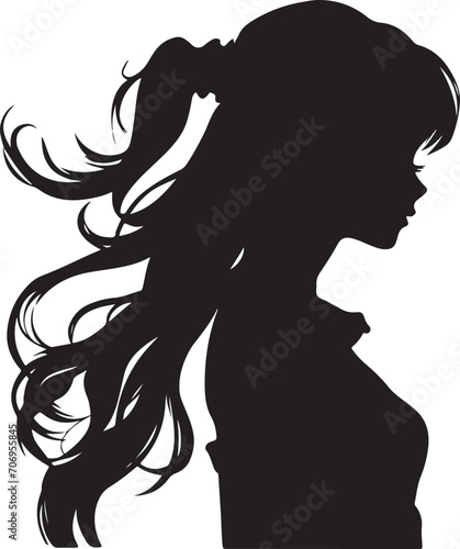 hand drawn anime girl silhouette isolated on white background generative ai