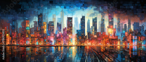  Cityscape covered with large colorful tesselated