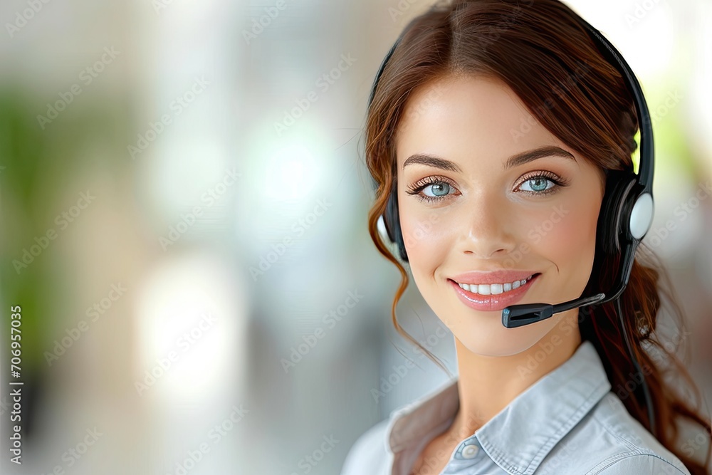 Portrait of a beautiful young female customer support phone operator in headset Portrait of a beautiful young female customer support phone operator in headset