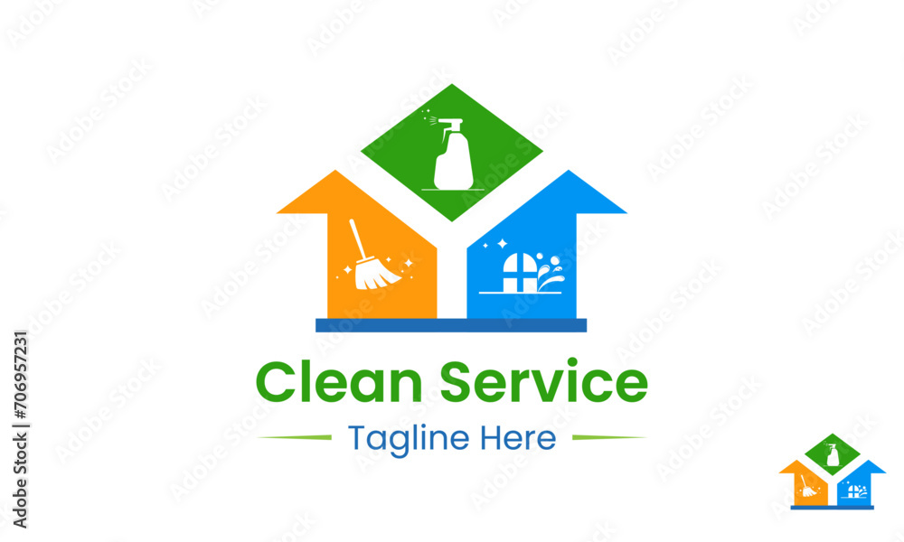 Clean Service Logo Design Template With Home. Clean Service Logo Design Template With Home.