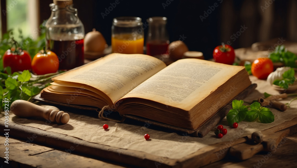 An old recipe book on kitchen