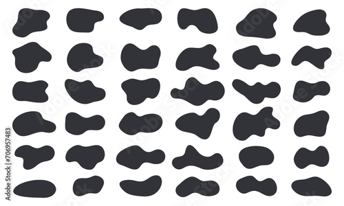 Set of organic blob or irregular abstract shapes. Liquid amoeba forms, black blotches isolated on white background. Doodle asymmetric splotches collection.