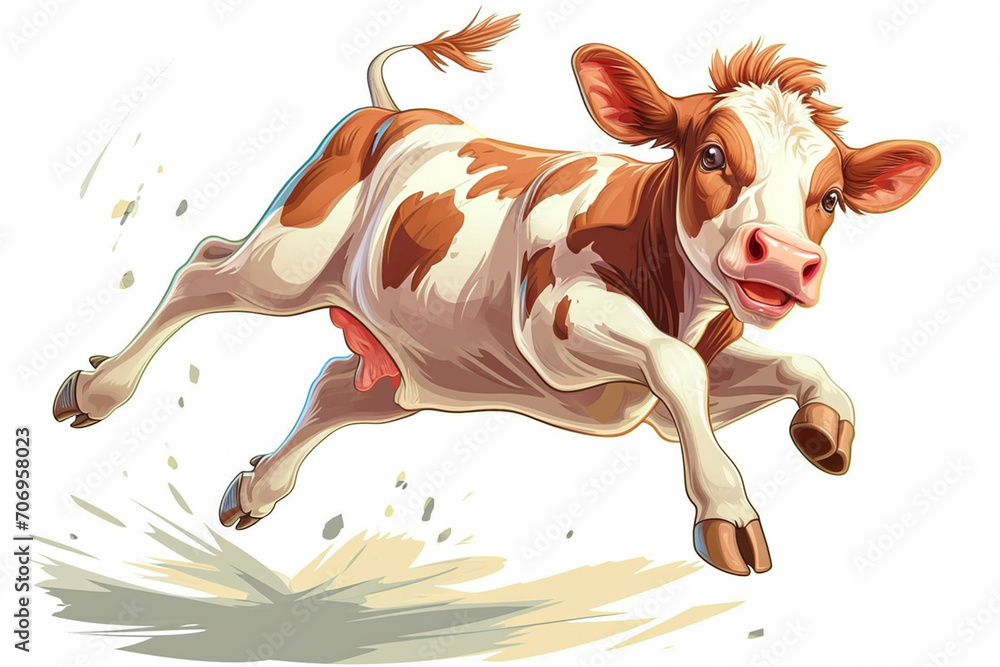 cartoon cow jumping