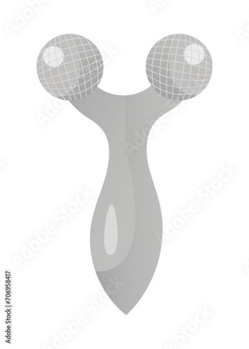 Facial roller massage tool, twin ball revitalizing facial and décolletage massager. Hand drawn vector illustration in flat design, isolated on white background