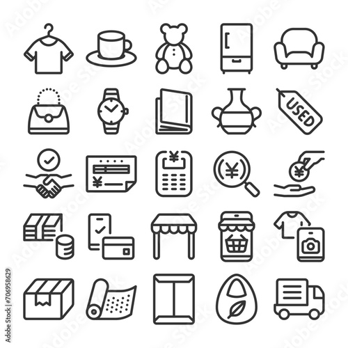 フリーマーケット リサイクルショップ アイコン セット