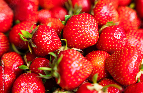 Ripe strawberries. Natural background. Close up. Selective focus.