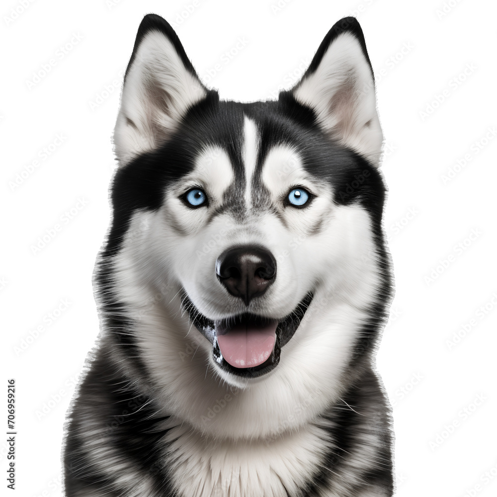 Close-up Siberian Husky dog smile, isolated on transparent background