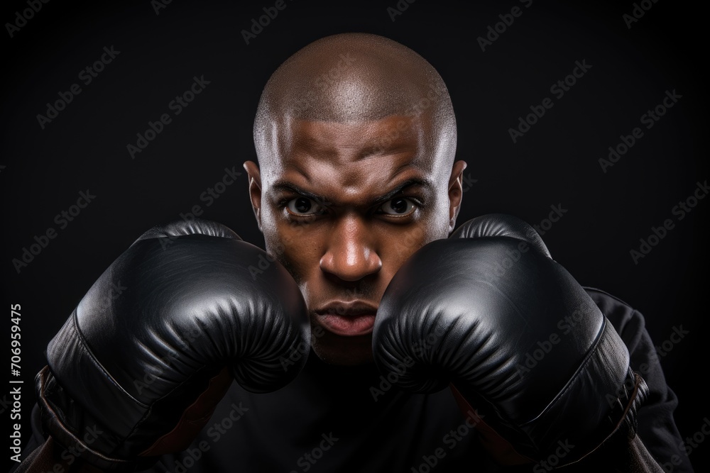 Black History Month, African American man with boxing gloves, sportsman training boxing