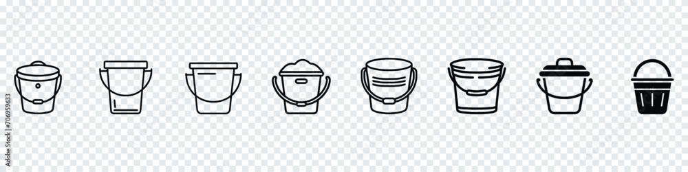 Bucket vector icon, bucket icon, Water bucket handle container equipment household clean plastic vector, bucket vector icon, Buckets set. Flat vector illustration. Bucket empty and with water, Bucket  - obrazy, fototapety, plakaty 