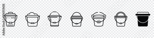 Bucket vector icon, bucket icon, Water bucket handle container equipment household clean plastic vector, bucket vector icon, Buckets set. Flat vector illustration. Bucket empty and with water, Bucket 
