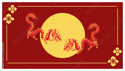 Happy Chinese new year dragon design Japanese, Korean, Vietnamese lunar new year. Vector illustration and banner concept  for cover, card, poster, banner. Chinese zodiac Dragon symbol.