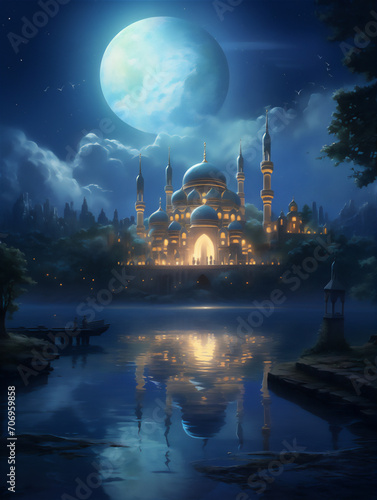 mosque by the lake at night  © Maizal
