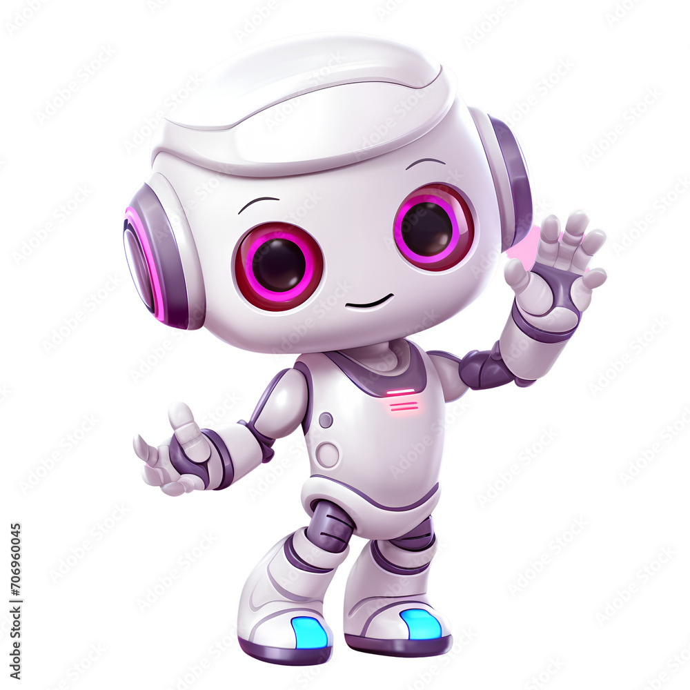 Cute pink AI Robot Chatbot Waving Set, isolated on transparent background Cute pink AI Robot Chatbot Waving Set, isolated on transparent background