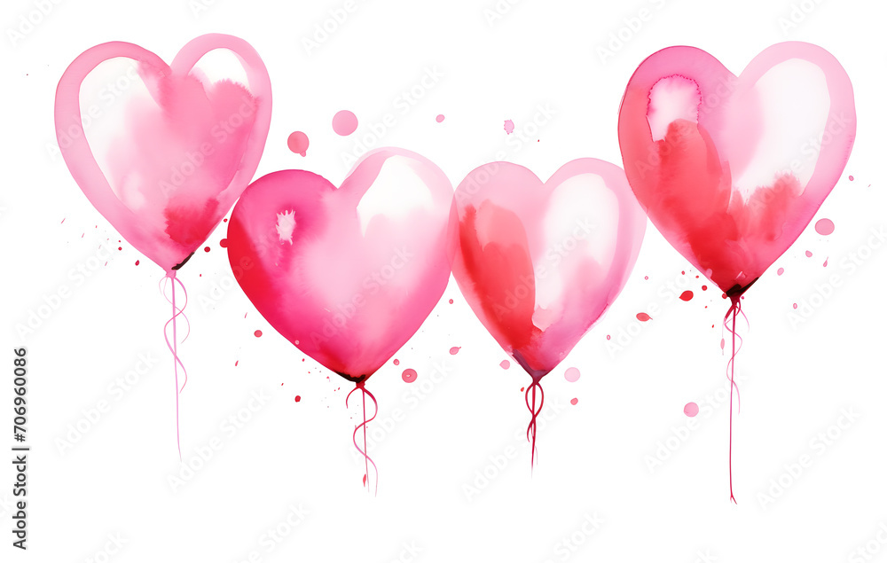 Watercolor Heart shaped balloons, valentine day, valentine balloon isolated on white background