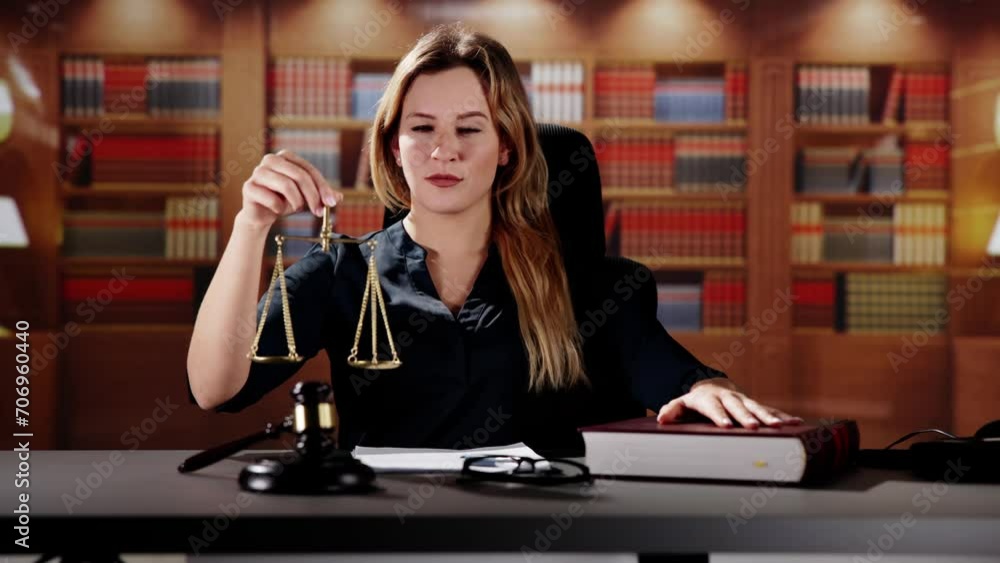 Midsection Of Female Judge Holding Law Scales Midsection Of Female Judge Holding Law Scales