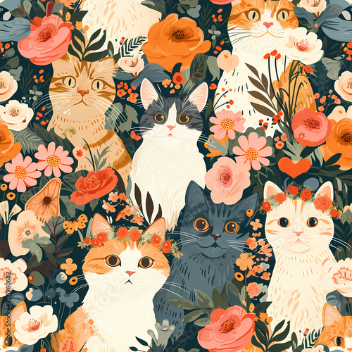 Valentine's Floral Cat Pattern