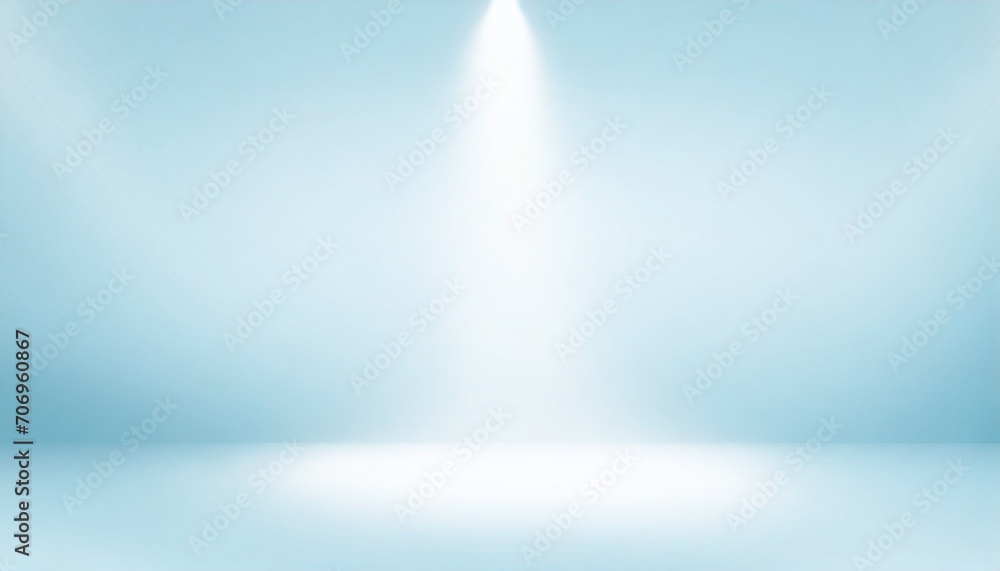 Empty studio with a beam of light on light pale blue paper background. Minimalist mockup, podium display and showcase, studio room, Desk illuminated by spotlight, interior room for displaying products Empty studio with a beam of light on light pale blue paper background. Minimalist mockup, podium display and showcase, studio room, Desk illuminated by spotlight, interior room for displaying products