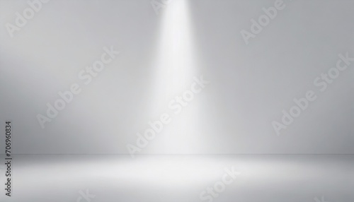 Empty studio with a beam of light on white and grey background. Minimalist mockup for podium display and showcase, studio room, Desk illuminated by spotlight, interior room for displaying products
