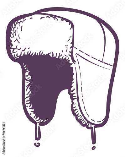Winter trapper hat sketch. Fur winter ushanka