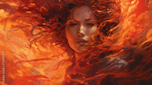 Burning woman illustration painting