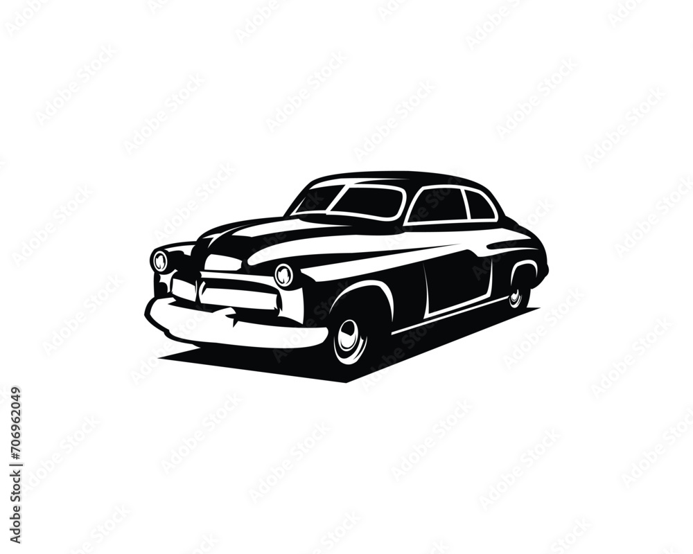 vector graphic illustration of 1949 Mercury coupe classic black on white background side view. available ep 10.