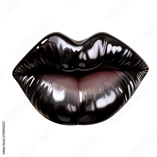 Close-up Glossy Black Lips Mouth, isolated on transparent background