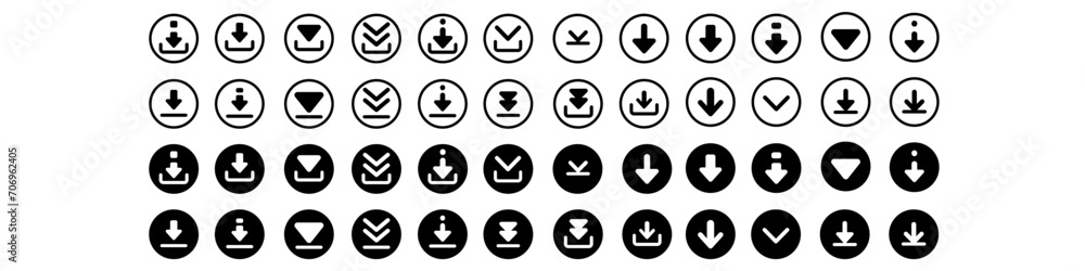 Download icon vector set. Upload button illustration collection. Load symbol or logo. Download icon vector set. Upload button illustration collection. Load symbol or logo.