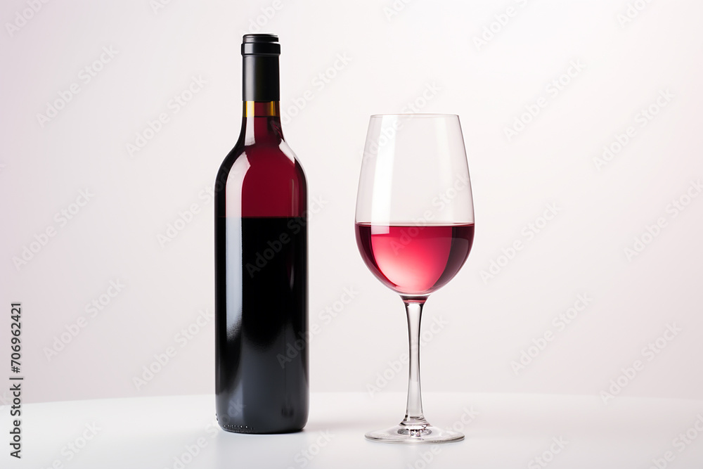 bottle and glass of red wine on a white background. bottle and glass of red wine on a white background.