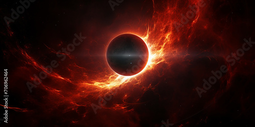 red star, abstract illustration on the theme of space, solar eclipse photo