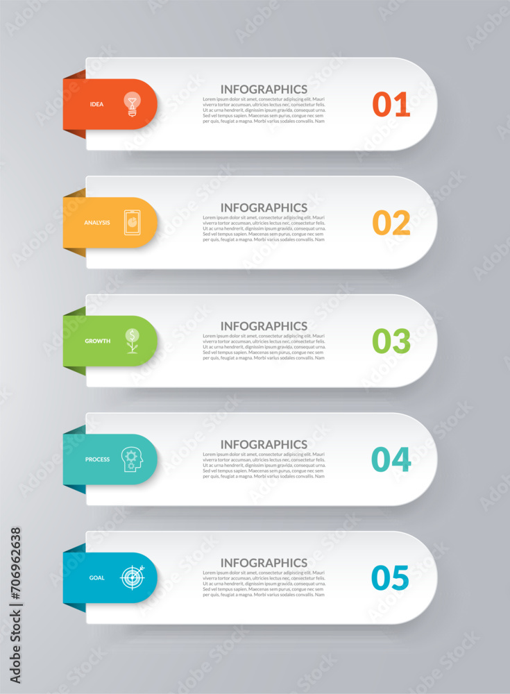 Infographic template. Business concept with 5 options. Vector design elements for infographics. Can be used for workflow layout, diagram, chart, graph, web design. Infographic template. Business concept with 5 options. Vector design elements for infographics. Can be used for workflow layout, diagram, chart, graph, web design.
