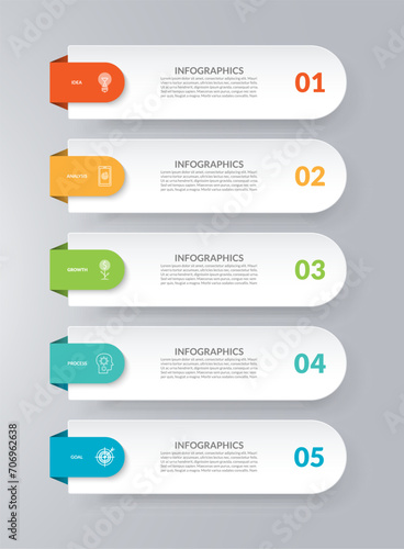 Infographic template. Business concept with 5 options. Vector design elements for infographics. Can be used for workflow layout, diagram, chart, graph, web design.