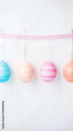 Pastel Easter Eggs Hanging on Ribbon