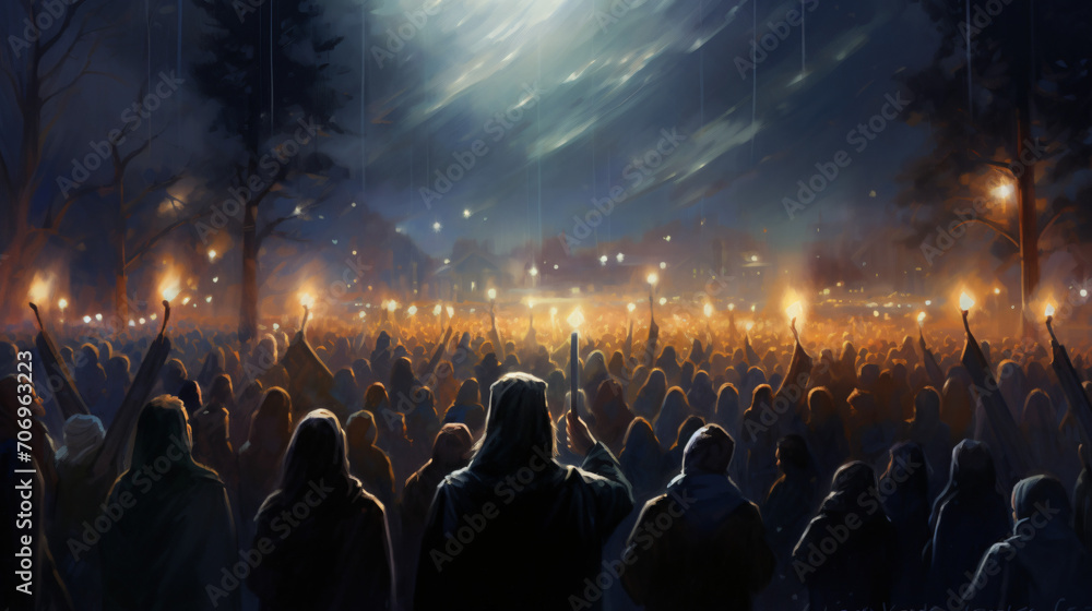 Crowd of people praying at holy nigh illustration
