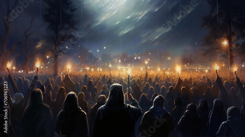 Valokuva Crowd of people praying at holy nigh illustration