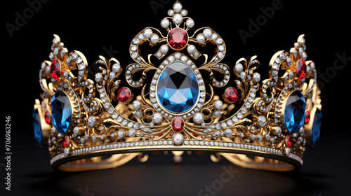 Crown of gold and precious stones on a dark background