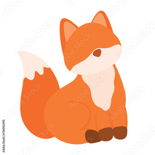 Cute Little Fox Sitting Wild Animal in Animated Cartoon Vector Illustration