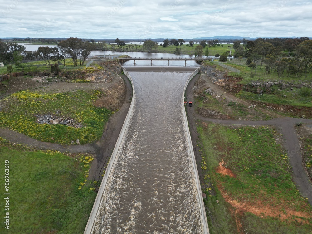 Extreme Flood water Murray River Victoria Australia January 2024 