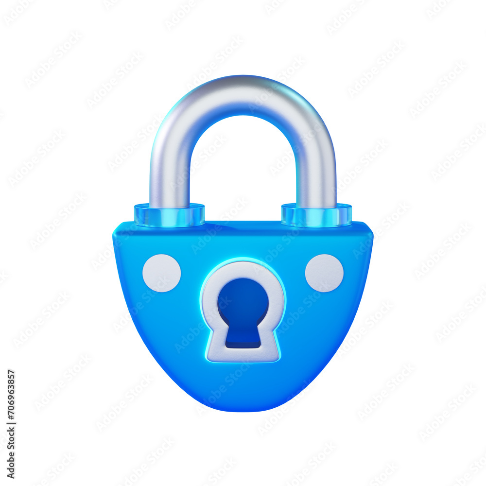 Blue neon lock icon illustration with transparent background 