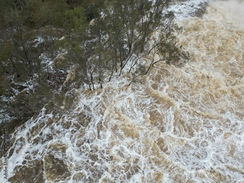 Extreme Flood water Murray River Victoria Australia January 2024 