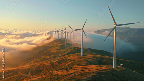 Wind turbines in the mountains.