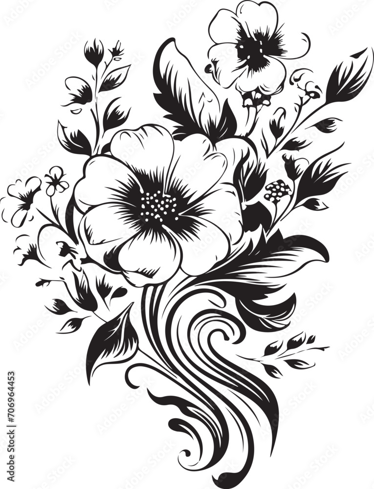 hand drawn at of baroque flowers generative ai
