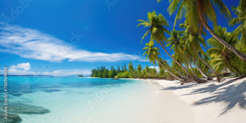 View of palm trees and sea at bavaro beach, punta cana, dominican republic, west indies, caribbean, central america. photo