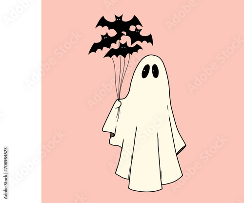 Very cute little ghost isolated clip art hand drawn illustration. Baby print for Halloween celebration. Stock vector illustration for kids products design.