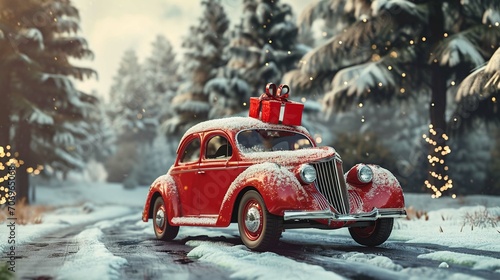  Christmas car Santa Claus with gift bag © sania