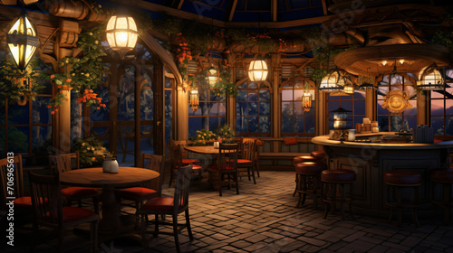 Cozy restaurant with warm lighting
