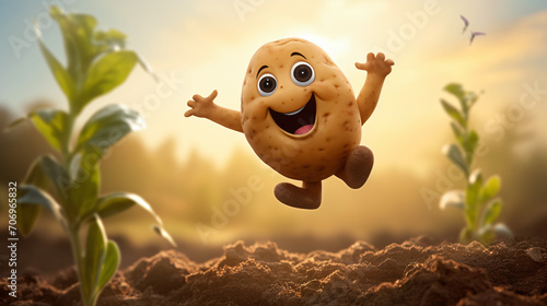 cute funny potato jumping and smile