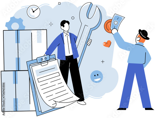 Product to service model. Vector illustration. Companies strive to build strong relationships with customers to ensure repeat business Entrepreneurship involves identifying opportunities