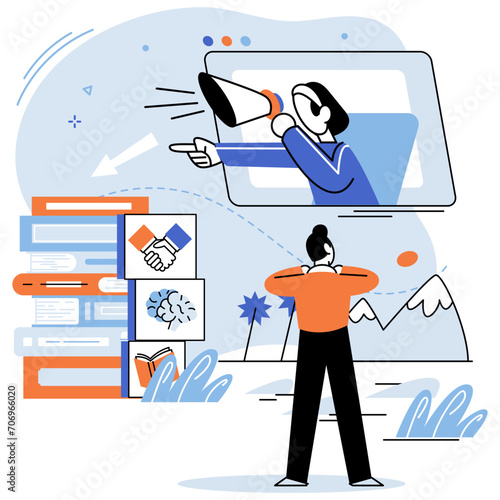 Business mentor. Vector illustration. Personal success is often result united and supportive team effort The business mentor metaphor inspires and motivates mentees Giving back to community